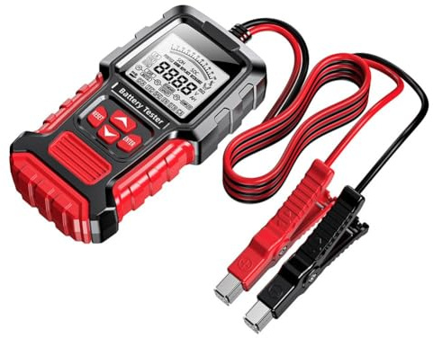 Tidevib Motorcycle and Car Battery Tester with Voltage and Internal Resistance Measurement, Portable LCD Display for Automotive Battery Health Check, Black and Red