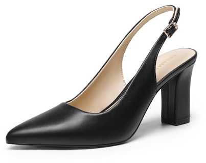 DREAM PAIRS Escarpins Femme Slingback Pointu,Size 39,Noir-PU