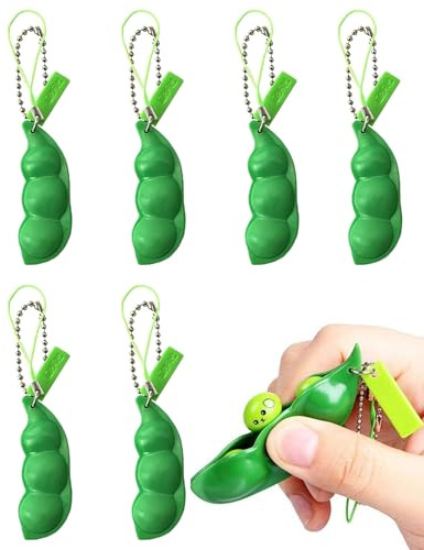 SOVYTH 6 Stück Quetschbohnen Schlüsselanhänger Squishy Erbsenkapsel,squeeze toy,Squishy Sojabohnen Anhänger Spielzeug bringen Spaß Schlüsselanhänger Handykette Tasche Anhänger für Kinder (Grün)