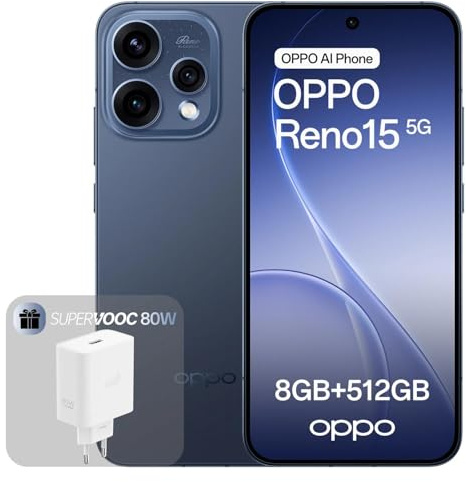 OPPO Reno15 5G Smartphone Débloqué, 8+512Go, Portrait Téléphoto Vibe 3.5X, Écran AMOLED 6.59 120Hz HDR10+, Batterie 6500mAh, Snapdragon 7 Gen 4, IP69, Twilight Black (Chargeur 80W SUPERVOOC Inclus)