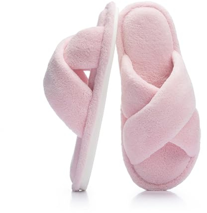 NineCiFun Womens Slippers Cross Band Fleece House Shoes Pink UK 3-4
