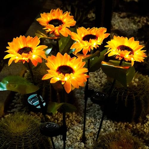 Jadeshay Luces Solares de Girasol, 4 Piezas Luces Solares Exterior Jardin Iluminacion Exterior Solar IP65 Impermeables Iluminación Decorativa con 5.5W Panel Solar para Césped Patios Jardin y Senderos