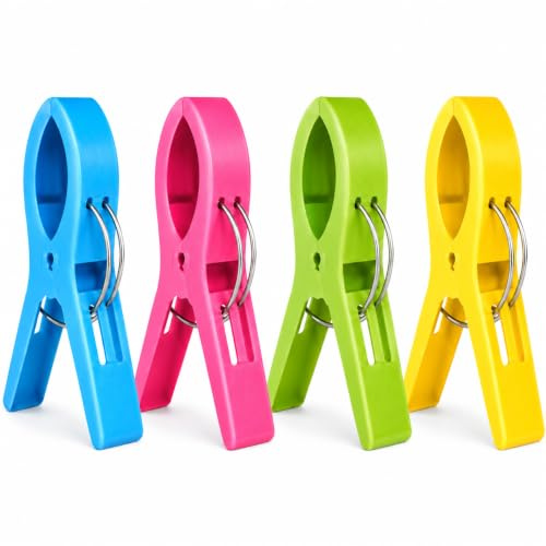 Mollette Grandi di Plastica per Telo Mare 4pz, 15x2,5 cm- Clip per Bucato, Spiaggia