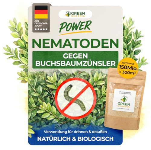 GREEN GUARDIA Nematoden gegen Buchsbaumzünsler | 150 Mio. für 300m² | Biologische Nützlinge | Für Buchsbäume, Hecken, Formgehölze, Gärten & Grünanlagen