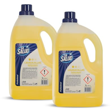 La Salud Lavavajillas Máquina Profesional, Pack de 2, 5 L | Total 10 L, Detergente Líquido para Lavavajillas Automático, Gran Poder de Brillo para Vajilla y Cristalería
