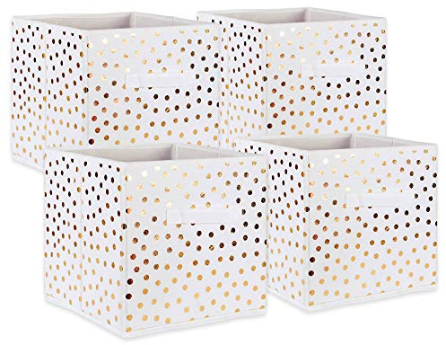 DII Non Woven Polyester Storage Bin, Polka Dot, White & Gold, Small Set of 4