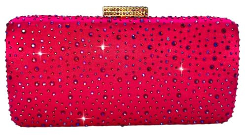 Boutique De FGG Elegante bolso de mano de cristal para mujer, bolso de noche, boda, cóctel, diamantes de imitación, mini, Fucsia, Small
