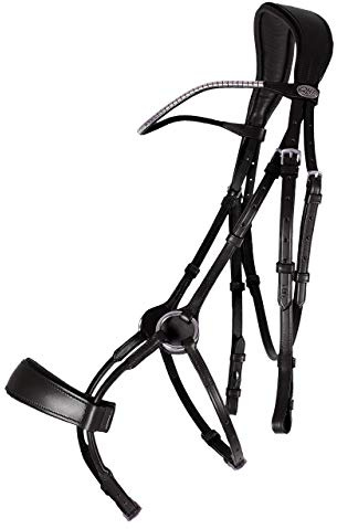 QHP Ledertrense Sedna speziell Entwickelt um Druckpunkte freizuhalten, Gelpads, anatomisches Genickstück (Warmblut, Schwarz)