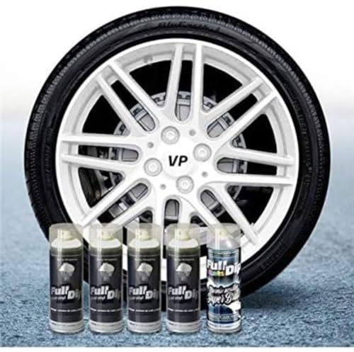 AutoFullCar – Pack Vinilo Líquido Full Dip Blanco Mate + Barniz Brillo, 5 Sprays × 400 ml | Pelable, Resistente al Agua | Cubre 4 Llantas hasta 20″ | Aplicación Fácil y Acabado Profesional