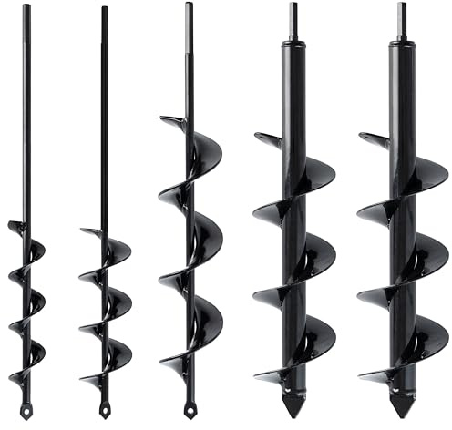 VASGOR Set of 5 Auger Drill Bit for Planting (1.6x16, 2x16, 2.6x16, 3x16, 3.5x16) - Easy Planter Garden Auger - Bulb & Bedding Plant Augers - Post Hole Digger for 3/8” Hex Drive Drill