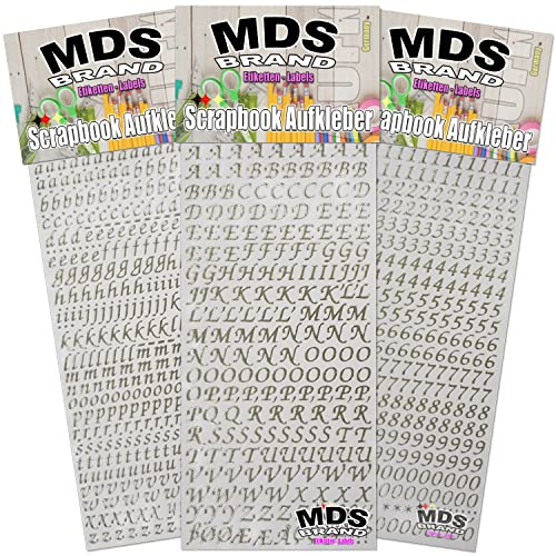 MDSBrand 1cm Schreibschrift Buchstaben Aufkleber & Zahlen Aufkleber 3er/pk ideal für Hochzeit, Weihnachten und Geburtstagen, einfach zum basteln und gestalten von Karten & Fotoalbum 21(Silber)