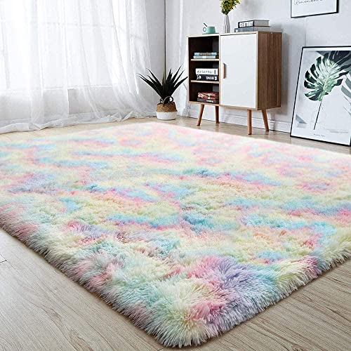 Alfombras Suaves para La Habitación De Las Niñas: Alfombra Mullida El Área del Arco Iris Niños Dormitorio Bebé Decoración Hogar,60X120cm