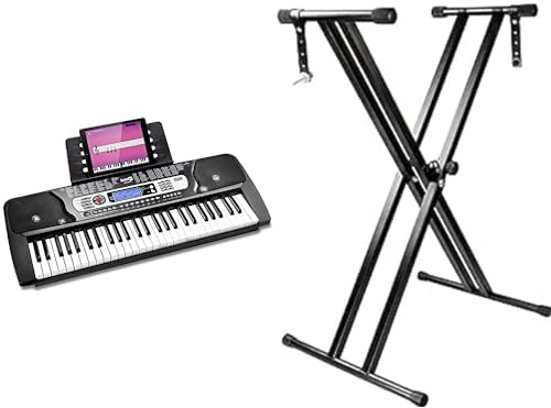 RockJam 54 Key Keyboard Piano with Sheet Music Stand, Power Supply, Simply Piano App & RJX29 Double Braced Keyboard Stand
