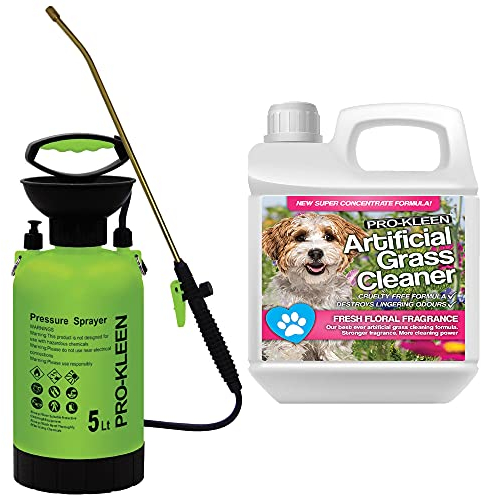 Pro-Kleen Garden Pressure Pump Sprayer Manual Action 5L With Brass Lance & Spare Seal Kit 1L Floral Fragrance Artificial Grass Cleaner