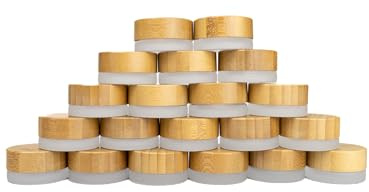 Wachsmann Högkvalitativa glasburkar och pipettflaskor med bambulock för hållbar gör-det-själv-naturkosmetika med presentförpackning, reseställ, 5 Ml inte graverade | 20 st, 5 ml, Naturlig, modern
