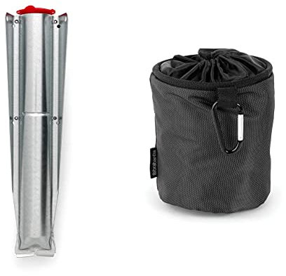 Brabantia - Metal Ground Spike - with Handy Closure Cap - Top Spinner - Rotary Dryer - Lift-O-Matic - Ø 40 mm & Premium Peg Bag - with Closing Cord - Durable and Weather Resistant - Black