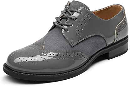 DREAM PAIRS Damen Klassische Derby Schnürhalbschuhe Oxford flach Brogues atmungsaktiv Damen Anzugschuhe komfortabel Businessschuhe,Size 40,Dunkel/Grau,SDOX2201W-E