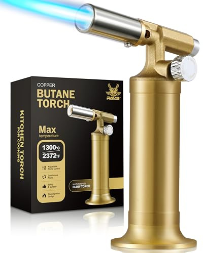 RAVS Copper Butane Torch Lighter, Refillable Kitchen Torch with Adjustable Flame, Creme Brulee Torch for Cooking, Baking, Welding, Unique Gifts for Men, Butane Gas Not Included