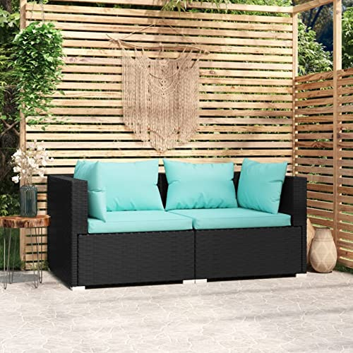Tidyard 2-Sitzer Gartensofa mit Kissen Lounge Sofa Gartenmöbel Modular Sofa Rattansofa Schwarz