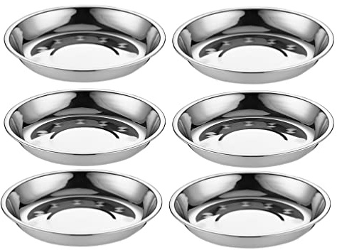 Hemoton Stainless Steel Round Bbq Tray 6.69 Inch Metal Dinner Plate for Outdoor Camping Picnic Parties Snack Serving and Food Storage
