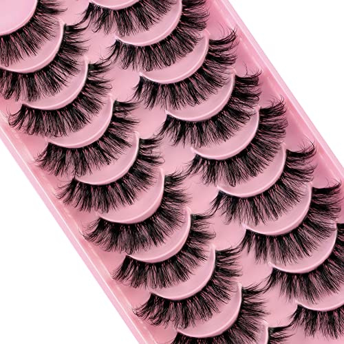 HICOCU Clear Band Falsche Wimpern D Curl Russische Streifen Manga Lashes Natürlich aussehende falsche Wimpern, die wie einzelne Cluster aussehen Wispy Mink Eye Lashes Pack (DZG706)