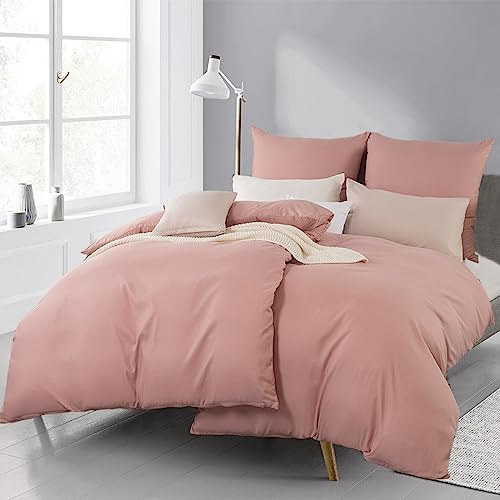 Beqnat Parure de lit 135 x 200 - 4 pièces - Housse de couette en microfibre - Ensemble de literie rose - Housse de couette 135 x 200 cm - Lot de 2 avec 2 taies d'oreiller 80x80 cm, Housse de couette