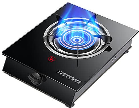 Cuisinière à gaz à brûleur de Table 4000 W, Plaque à gaz en Verre trempé Noir avec Protection Contre Les Flammes, Rappel de Point Rouge Anti-brûlure, Support de Casserole en Fonte, kit GPL, 39 x