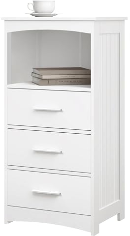 EUGAD Badezimmerschrank, Badschrank, Badkommode, mit 3 Schubladen 1 offenem Fach, Eckschrank, Schubladenschrank, Medizinschrank, weiß, 40x80x26,5 cm