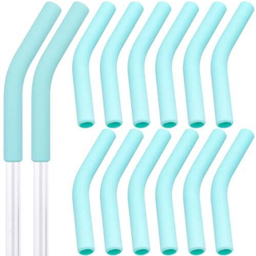 HINZIC 12 punte riutilizzabili in silicone per cannucce, larghe 1,6 cm (diametro esterno 8 mm), in gomma per uso alimentare, colore verde, flessibili, punte di ricambio per cannucce in acciaio