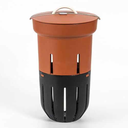 Lombricompostiera 12 L Composter - per Letti Rialzati - Contenitore per Composto per Rifiuti Organici - Secchio da Esterno con Coperchio - in Plastica Riciclata, Terracotta