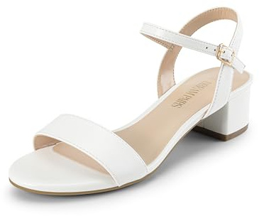 DREAM PAIRS Women's Low Heels for Women Classic Open Toe Ankle Strap Block Chunky Heel Sandals Holiday Party Wedding Dress Pumps Shoes,Size 8.5,White-Pu-1,SDHS2301W-1