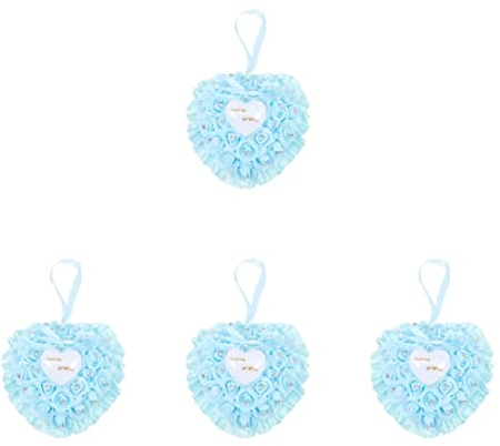 STOBAZA 4stücke Hochzeitsringkissen Mit Rosenblüten Ringkissen Für Trauungen Romantische Hochzeitsdekoration Perfektes Zubehör Für Verlobung Und Hochzeitsfeiern Wasserblau