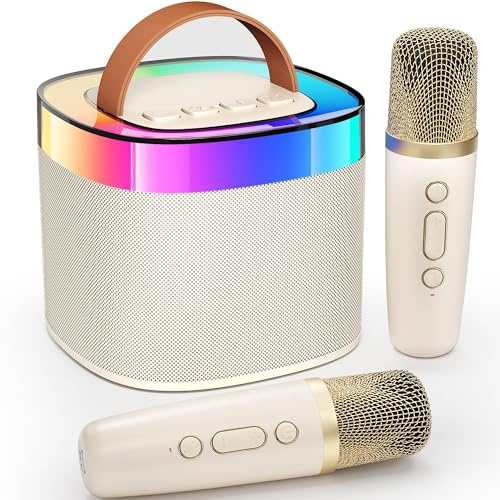 Ankuka Bluetooth Portable Karaoke Machine, Bluetooth Karaoke Speaker with 2 Microphones, Pickups and Party LED Lights, Gifts for Friends, Black