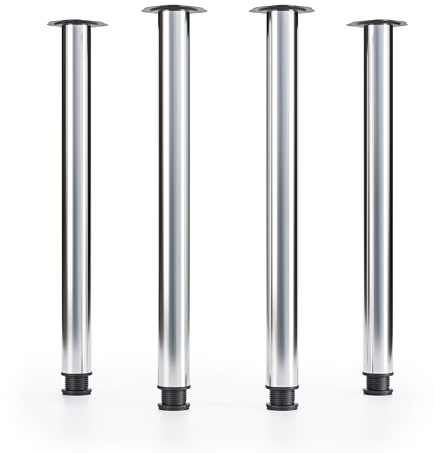 ATM® Set med 4 bordsben i metall krom | Ø 60 mm H-710 mm | skrivbordsben, möbelfötter i metall, stål | justerbara möbelfötter | bordsben 74,5 cm höga möbelfötter | skrivbordsfötter