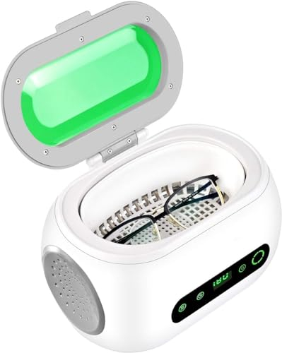 UAGVS 600 Ml Professional Ultrasonic Jewelry Cleaner With Touch Screen Mini Ultrasound Cleaner Machine For Cleaning Teeth Diamond Gold Silver Ring Watch Glasses Small Parts White
