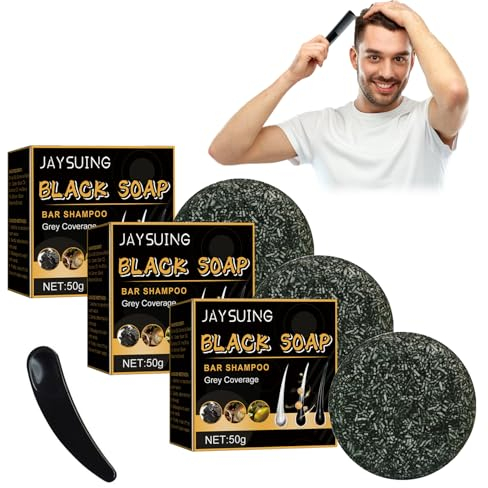 3 PCS Barra Anti-Canas Hombre,Jabón Gris Brillante Natural Que Promueve la Producción de Melanina,Jabón para El Cabello Contra Canas Que Restaura el Color Natural del Cabello