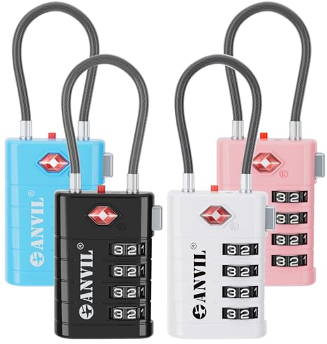ANVIL TSA Approved Luggage Locks with Search Alert Indicator, 4-Digit Combination Suitcase Lock, Advanced TSA008 Core Heavy Duty Anti-Theft Travel Lock for Double Zippers, Backpacks