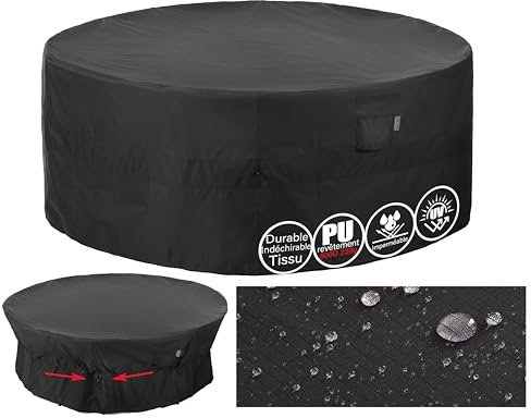 F&J Outdoors Garden Furniture Covers Waterproof for Table Cover 279x84cm | Black Table Cover Heavy Duty Tear Resistant Cinched Waist Windproof Large Garden Dust Protective Furniture Cover