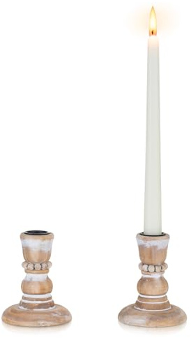 Inweder Holz Kerzenhalter Rustikale: 2 Stück Landhausstil Stabkerzenhalter | für 2,2 cm Spitzkerzen, Used-Look Oberfläche, Bauernhaus Kerzenständer für Weihnachten, Herbst, Tischdeko, Kamin, Heimdeko