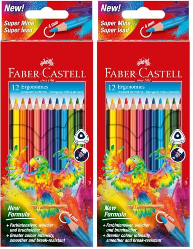 Faber-Castell 116512 - Buntstifte Dreikantform, 12 Stück im Kartonetui (Packung mit 2)