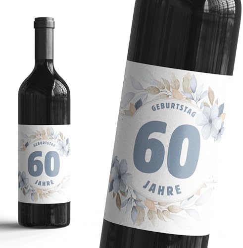 60. Geburtstag Weinetiketten für Geburtstagsfeier - Flaschenetikett 6er Set Deko-Etiketten für Wein, Sekt & Geldgeschenkideen - selbstklebende Aufkleber als Geburtstagsdeko