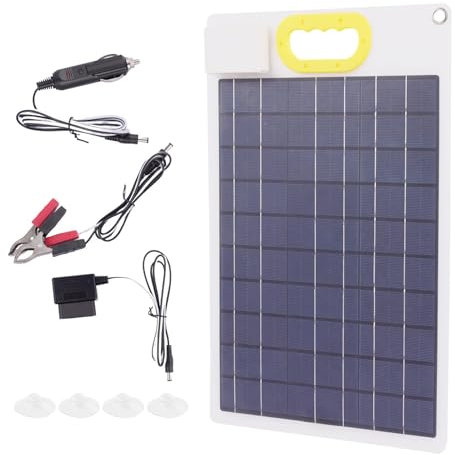 Panneau Solaire pour Batterie de Voiture, Chargeur Portable de 30 W, 43 x 26,5 cm, 12 V/24 V, Chargeur Solaire Portable, Chargeur de Voyage résistant intempéries, Alimentation de Secours Efficace