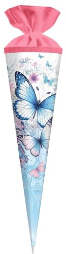 goldbuch 97 155 Schultüte Schmetterlingsgarten, Geschenktüte, Schmetterlingsmotiv, Lackkarton, Geschenkverpackung, rosaner Filzverschluss (ohne Verschlussband), Zuckertüte rund, Länge 70 cm, Ø 19 cm