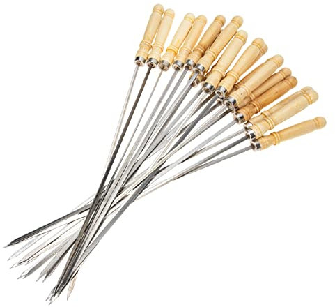 Brochettes Barbecue Lot 18 Pièces en Acier Inoxydable Manche Bois