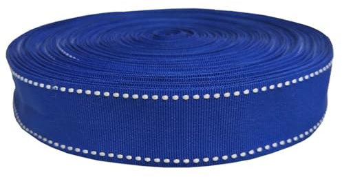 AUNHIRU 1 Inch Wide Ribbon, Grosgrain with Saddle Stitches Ribbon for Gift Wrapping, Hair Bows, DIY Crafts, 15 Yards (Blue/White)