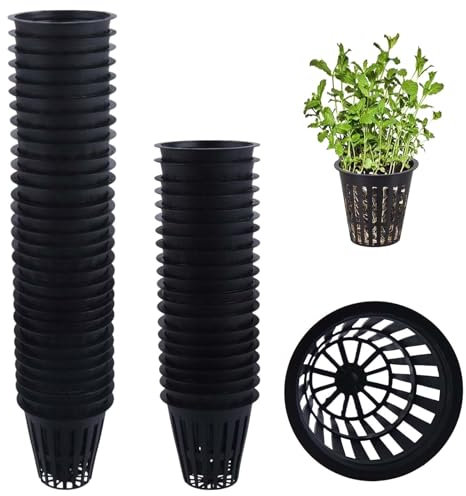 LEONTOOL 50PCS 2 Pollici Vasetti a Rete per la Coltura Idroponica, Tazza di Rete a Maglia Spacco da Giardino a Ampio Bordo, Tazza idroponica per vivaio Piante in Plastica resistente ai UV