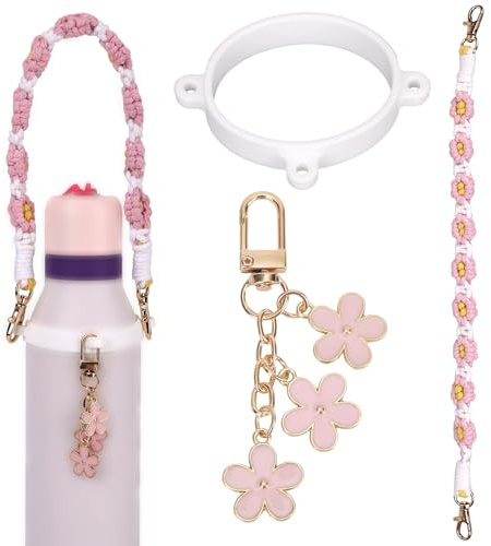 lasuroa Water Bottle Handle Charm Strap, Handle Strap and Charm Set for Owala Keychain Carrying Chain Cup Sleeve Included Compatible with Owala 24/32/40oz Water Bottle Decorations