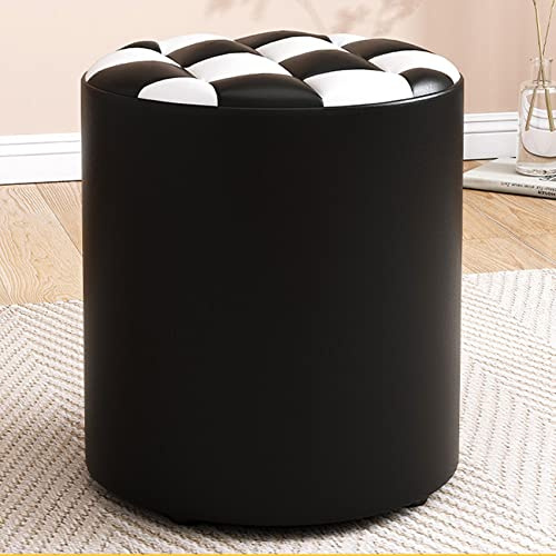 Runder Ottoman-Fußhocker aus Leder, stilvolles schwarz-weißes Design, vielseitiger Schuhwechsel- und Ankleidehocker für Wohnzimmer und Schlafzimmer, 31 x 35 cm – perfekt für Heimdekoration