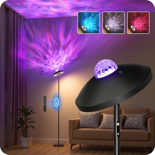 GOEBLESON Stehlampe Wohnzimmer, RGB-Stehlampe mit Fernbedienung, Sternenhimmel Projektor, 18W LED-Stehleuchte, Moderne Dimmbare Standleuchte für Kinder, Stimmung, Schlafzimmer, schwarz ZB14LDD05