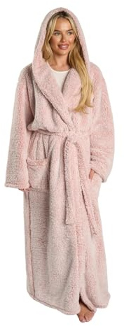 OHS Womens Dressings Gowns Teddy Marl, Mothers Day Gifts Full Length Dressing Gown with Hood and Pockets Soft Warm Comfy Luxury Oversized Fluffy Bathrobe Women, Blush Pink One Size